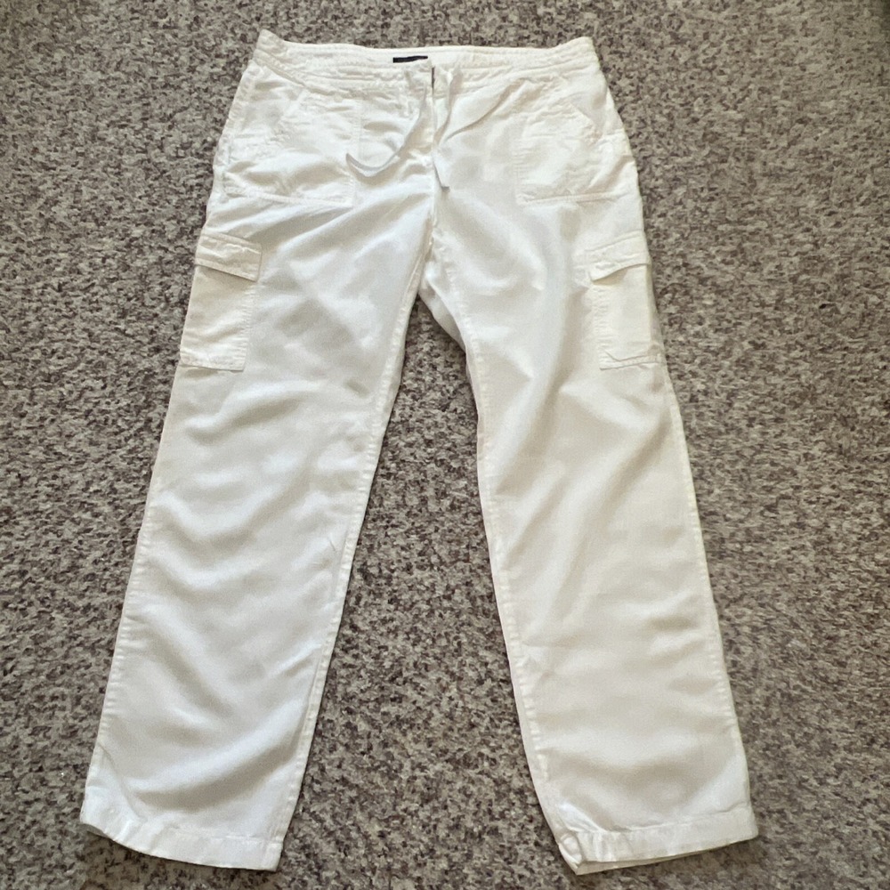 Eileen Fisher New Women's SZ 14P White Cargo Pants Lyocell/Linen Straight Legs